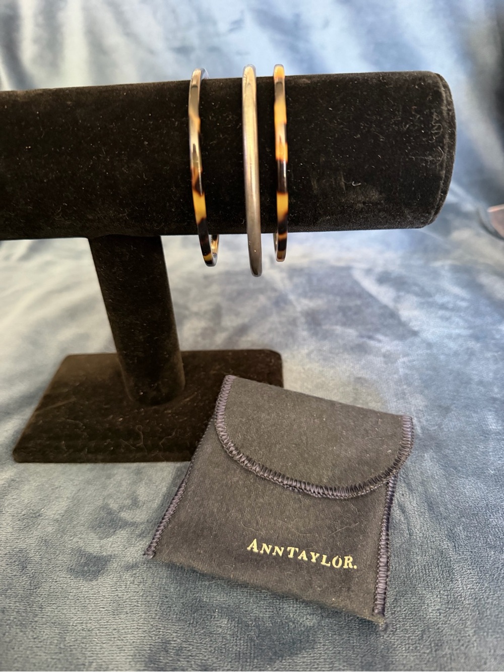 Vintage Ann Taylor set of 3 bangle bracelets, 2 tortoise shell,1 sterling silver